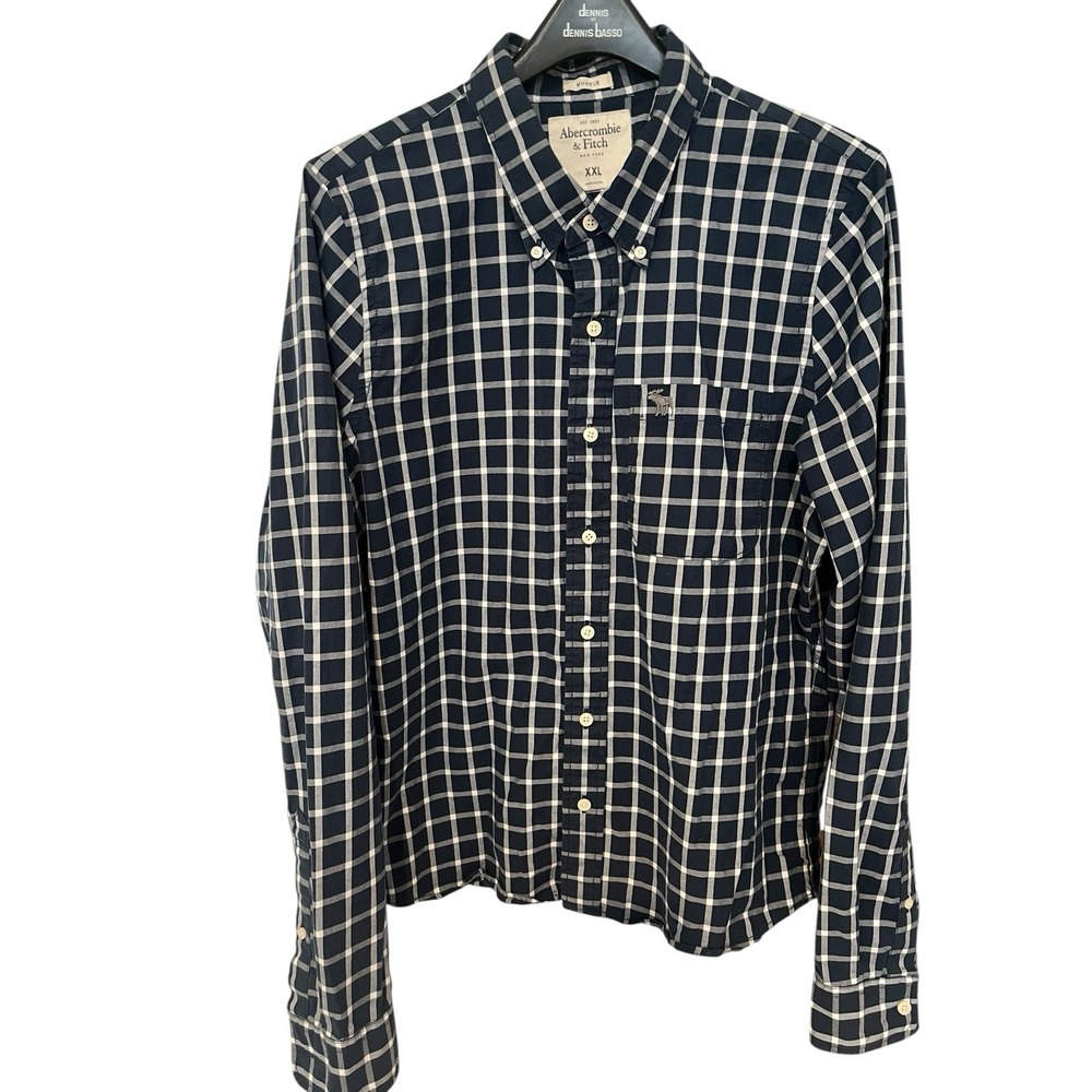 Abercrombie and Fitch shirt Large Mens Long Sleeve button front Y2K Preppy Blue - Picture 7 of 7